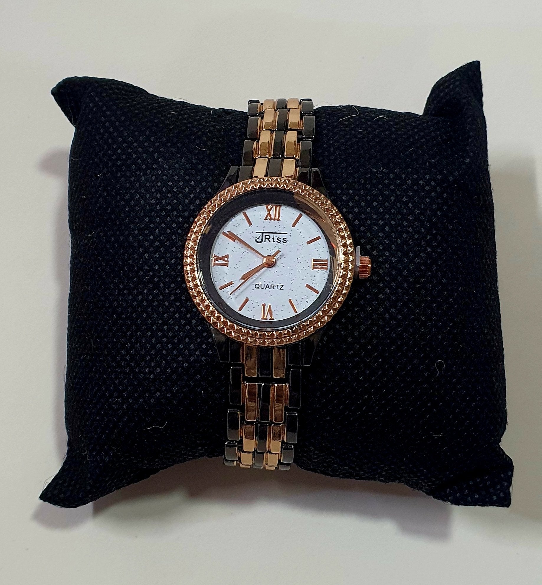 Unisex Gun Metal And Gold Tone Crystal Face Watch