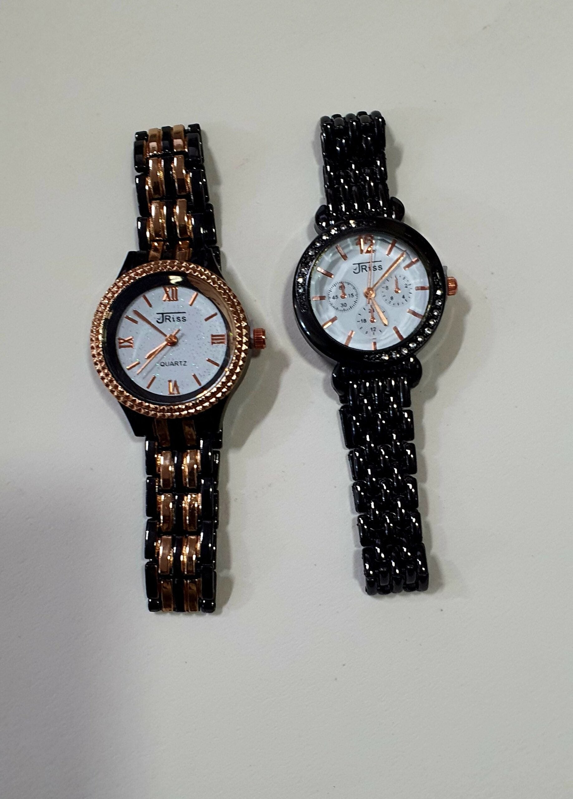 Unisex Gun Metal And Gold Tone Crystal Face Watch