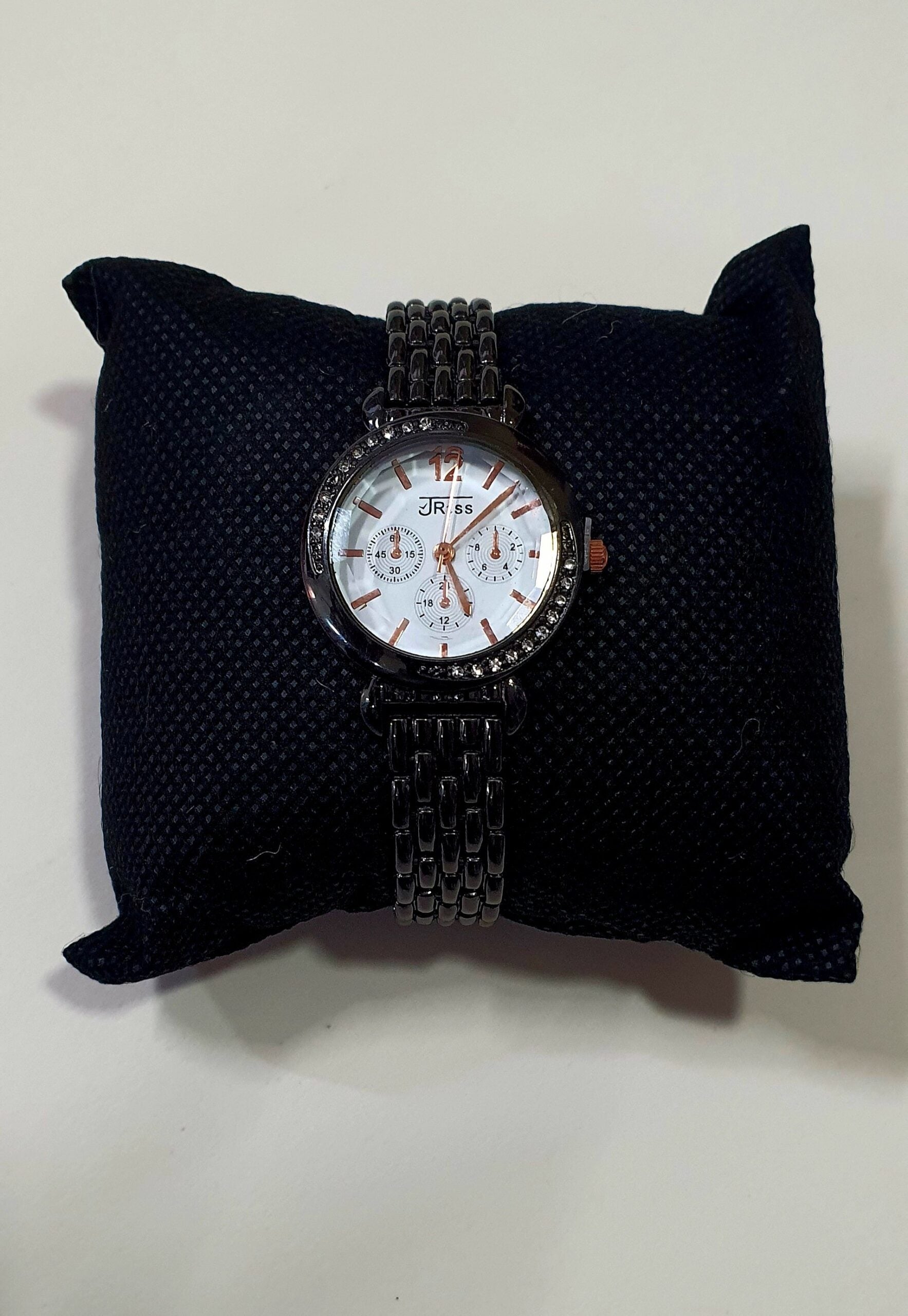 Unisex Gun Metal And Gold Tone Crystal Face Watch