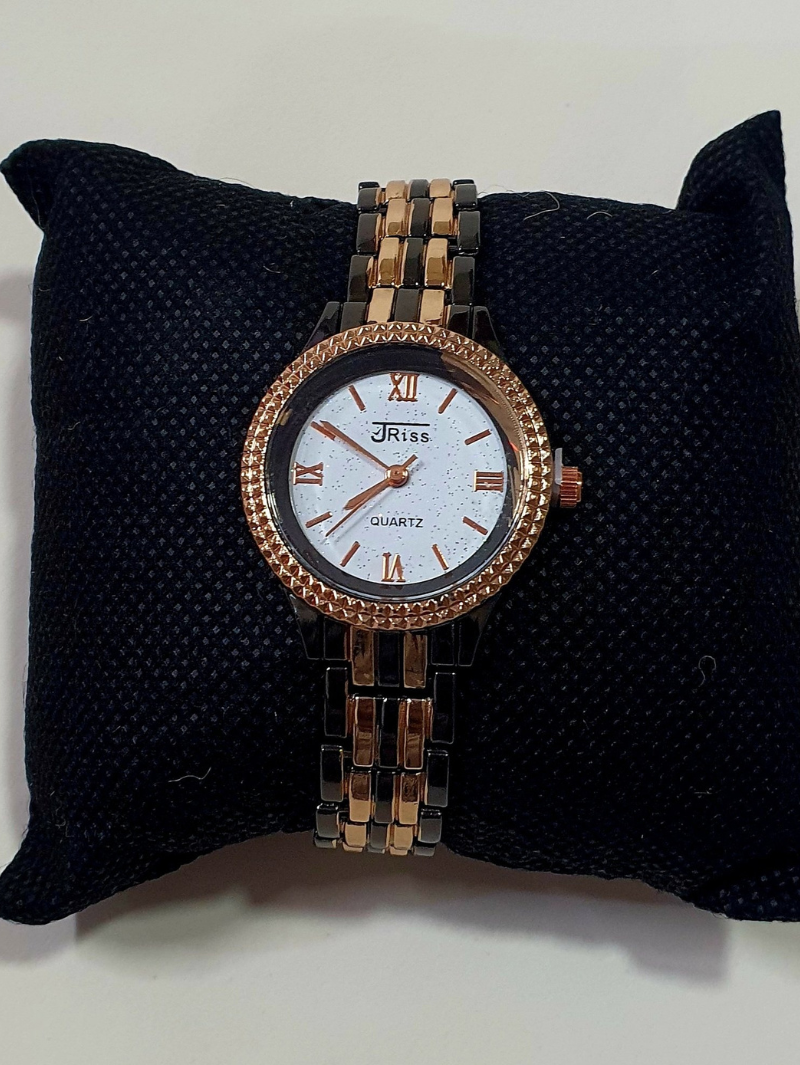 Unisex Gun Metal And Gold Tone Crystal Face Watch